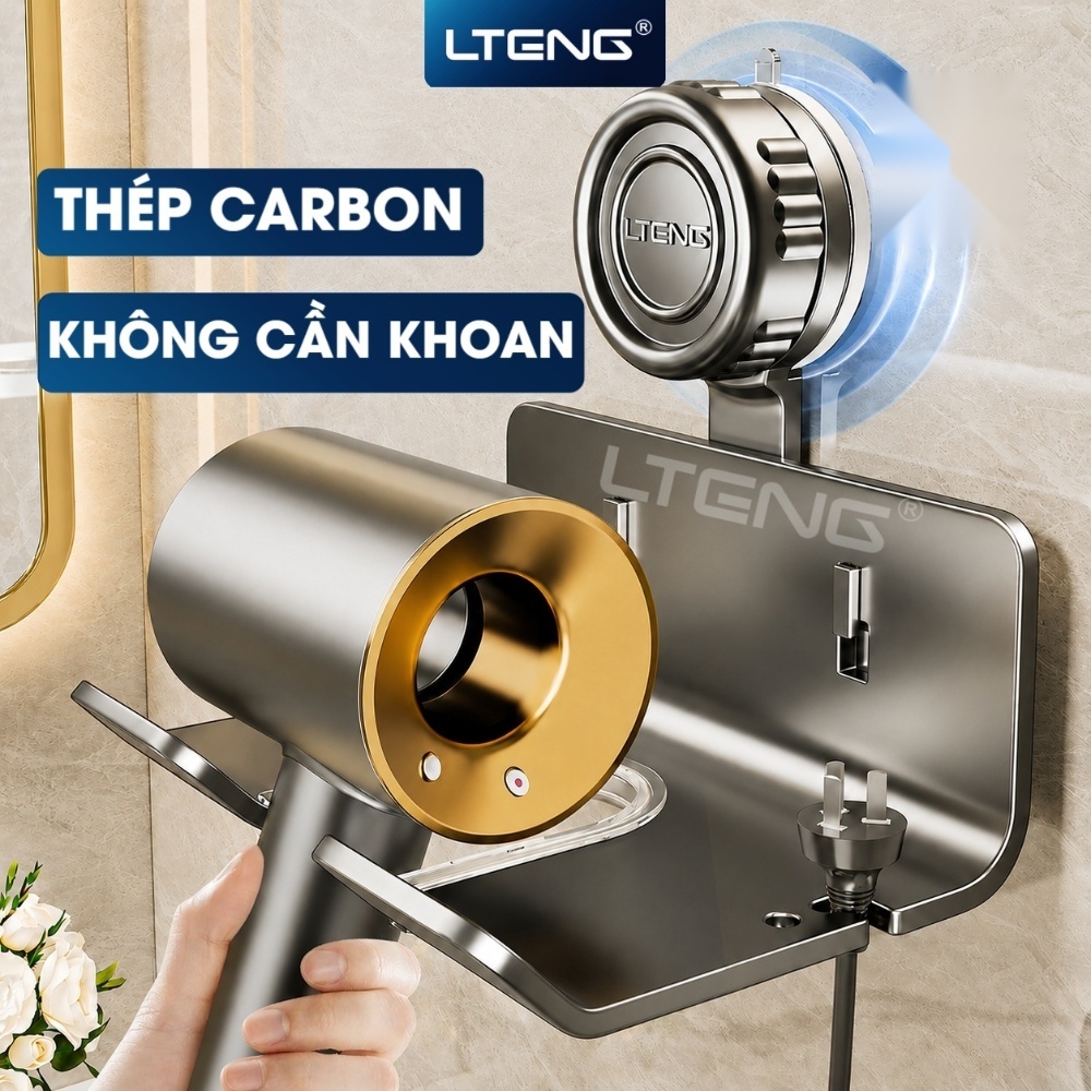 Kệ Để Máy Sấy Tóc LTENG Dán Tường Không Khoan, Giá Treo Máy Sấy Cốc Hút Có Khay Để Đồ Giữ Phích Cắm