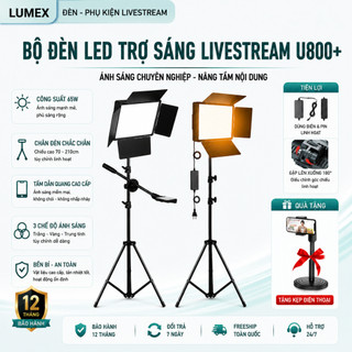 Đèn Trợ Sáng  Studio U800 Kèm Pin, 4 Cánh Kiểm Soát Ánh Sáng Quay Video, Chụp Ảnh, Livestream Chuyên Nghiệp