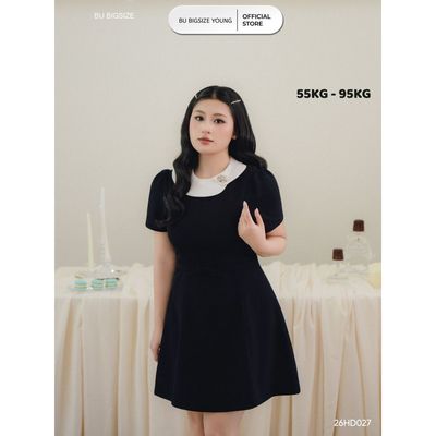 Đầm cổ sen lệch vai eo đính nơ BIGSIZE (55kg đến 95kg) – 26HD027 - [BU Bigsize Young]