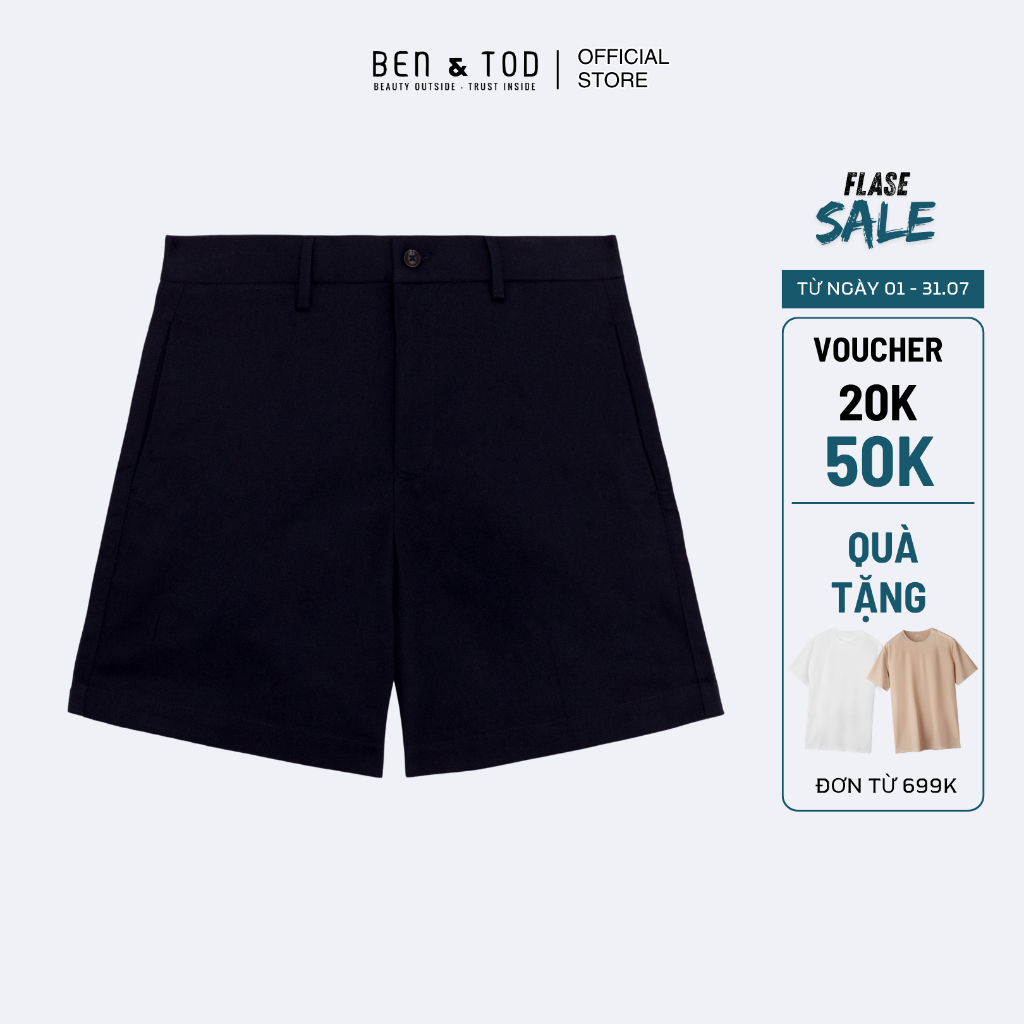 Quần short kaki nam Ben & Tod RE2213 BE550 chất kaki cao cấp không nhăn đứng form nam tính form RELA