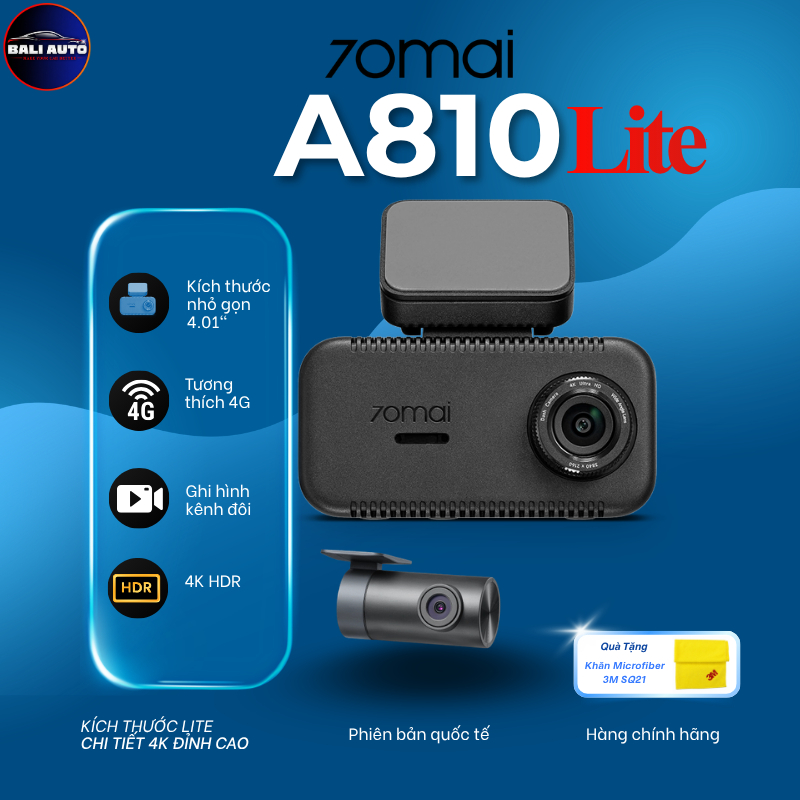 Camera hành trình 70mai 4K A810 Lite  <Tặng GoFa 3 tháng> chính hãng, bản quốc tế, ghi hình 4K HDR -