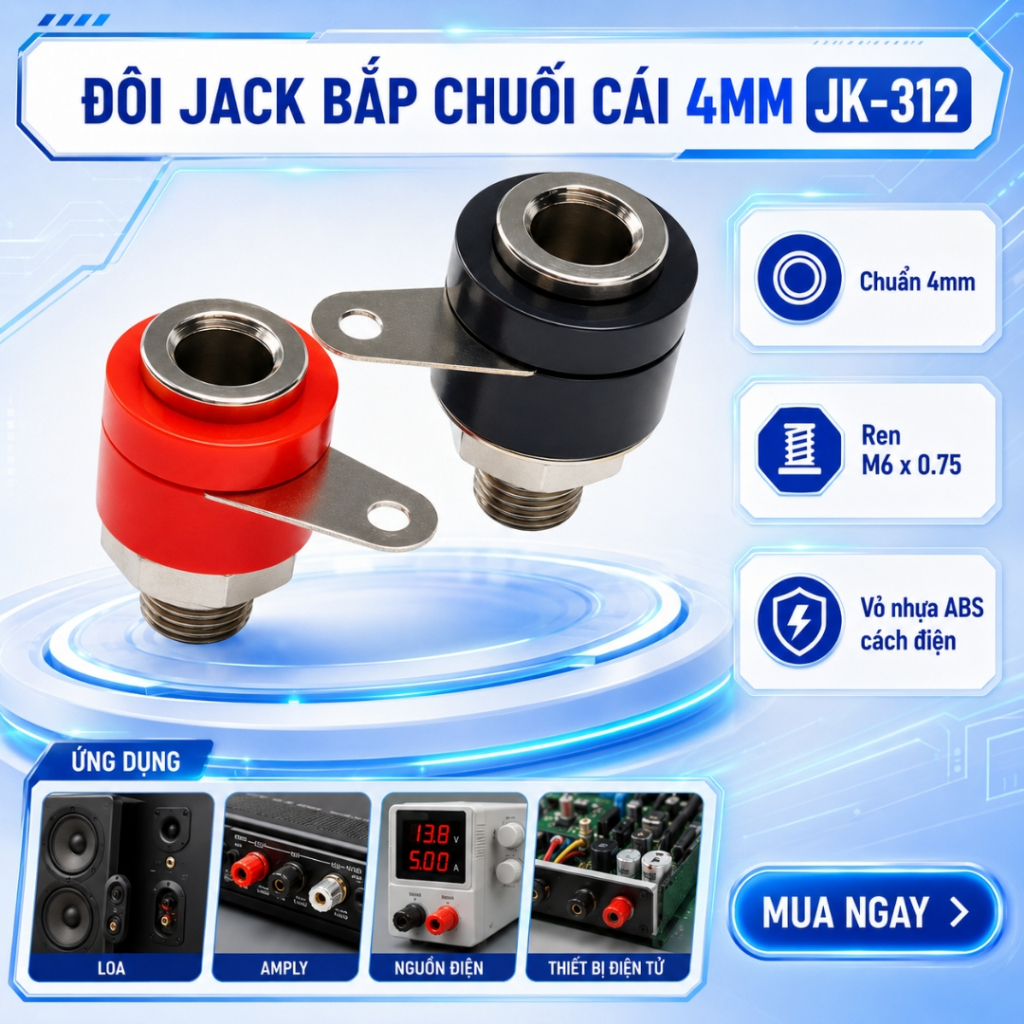 Đôi jack bắp chuối cái 4mm JK-312 đen/ đỏ