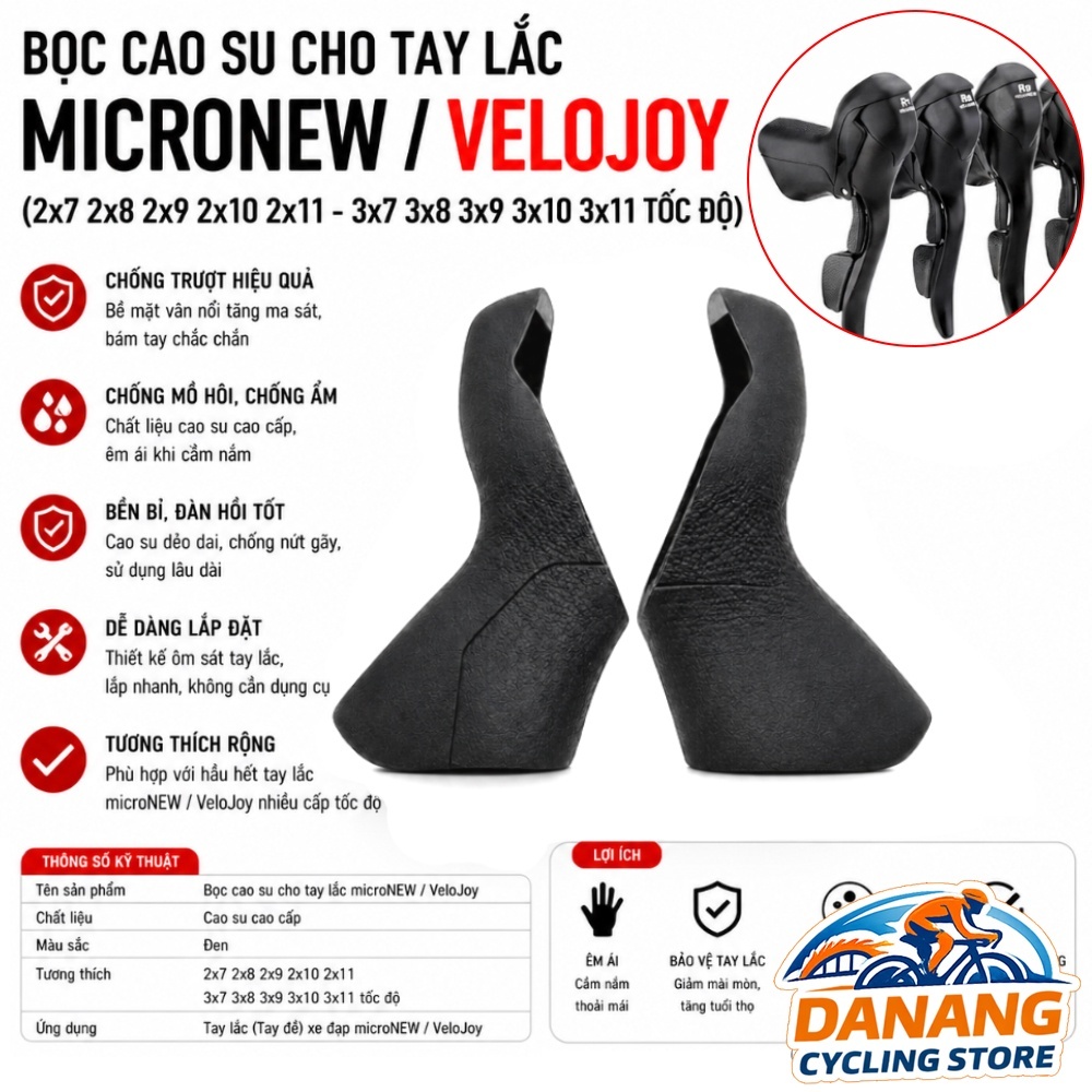 Bọc Cao Su Tay Lắc Xe Đạp MicroNEW / VeloJoy – 2x7 đến 2x11, 3x7 đến 3x11