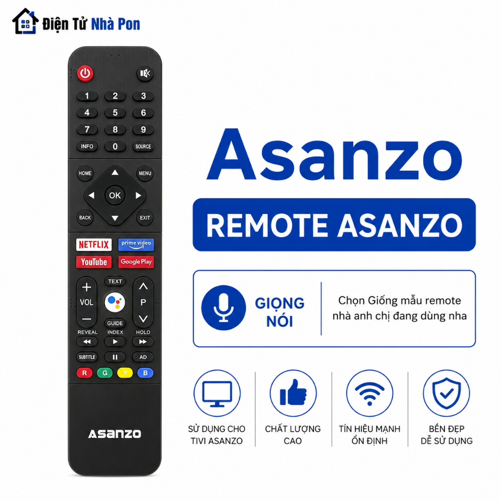 Remote điều khiển tivi ASANZO Mã 01 giọng nói, điều khiển Tivi Asanzo 32S51-Tặng pin