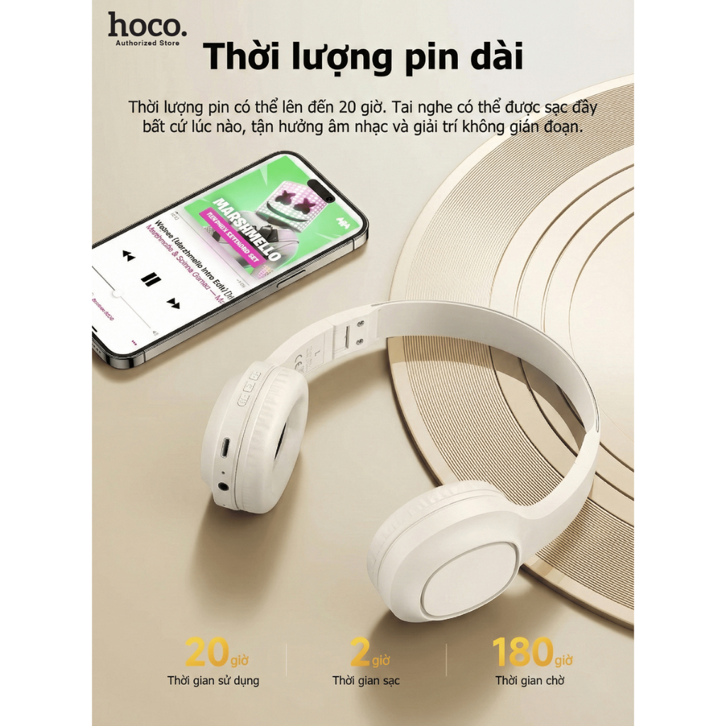 Tai nghe chụp tai gấp gọn cao cấp Hoco W46 pin trâu siêu bền - Hàng chính hãng bảo hành 12 tháng | BigBuy360 - bigbuy360.vn