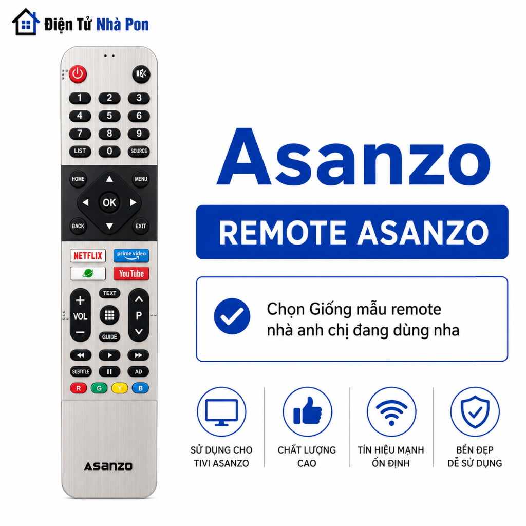Remote điều khiển tivi ASANZO Mã 07, điều khiển TV Asanzo internet - Tặng kèm pin