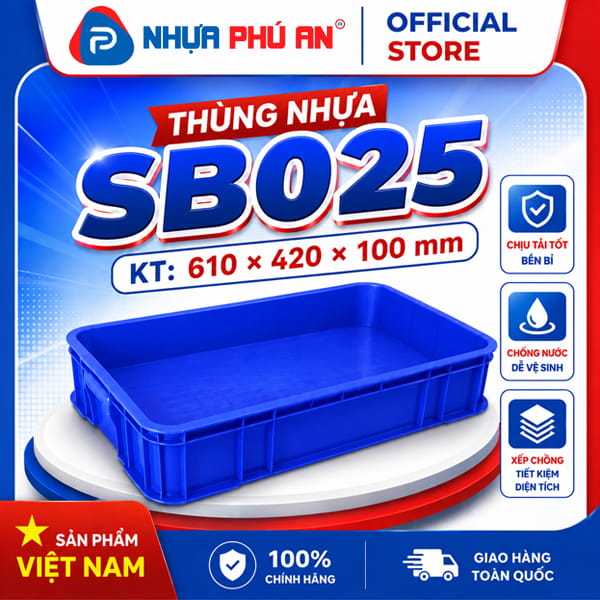 Thùng nhựa HS025 / SB025 -  Nhựa Phú An- KT 610 x 420 x 100 mm giao màu ngẫu nhiên