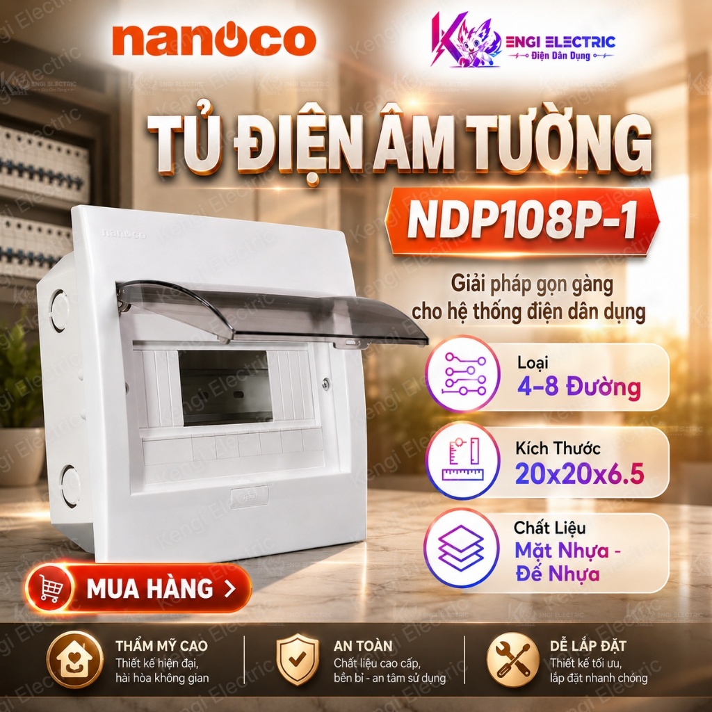 [Hàng Chính Hãng] Tủ Điện Âm Tường 4-8 Modules Nanoce NDP108-1