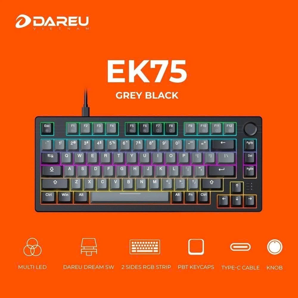 Bàn phím cơ DareU EK75 Grey Black DareU Dream switch