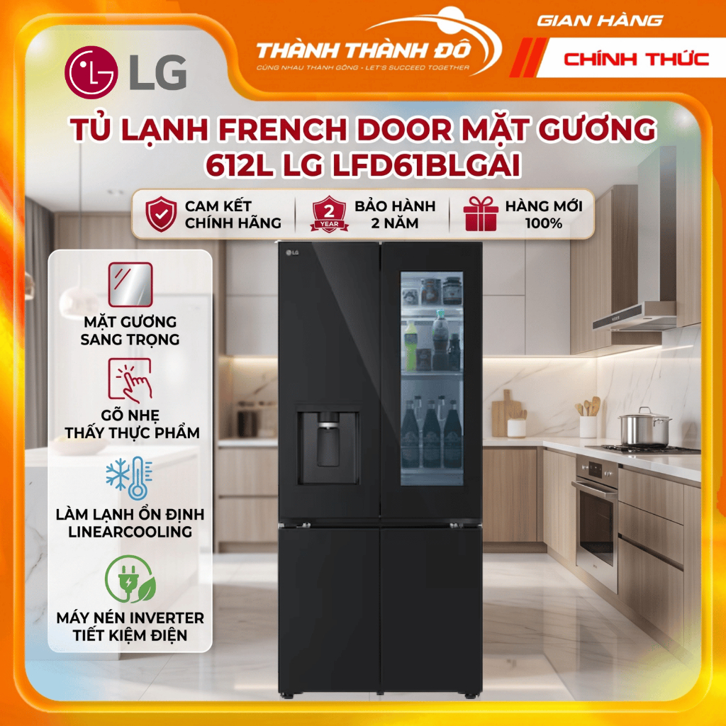 Tủ lạnh 4 cánh 612L LG Inverter LFD61BLGAI - Multi Door InstaView