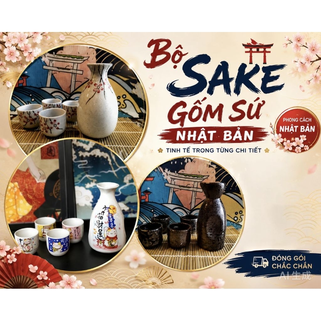 Bộ bình ly gốm sứ uống sake bình 180ml/300ml