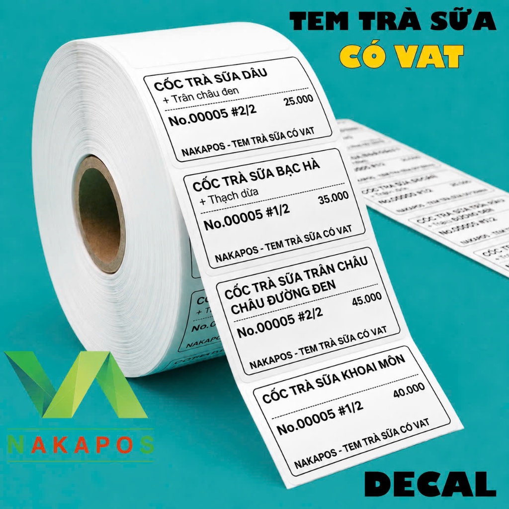 [1000 Tem] Cuộn tem trà sữa 50x30 40x30 tem mã vạch 50*30 40*30 dính được decal 30x50 30x40 50x30mm 