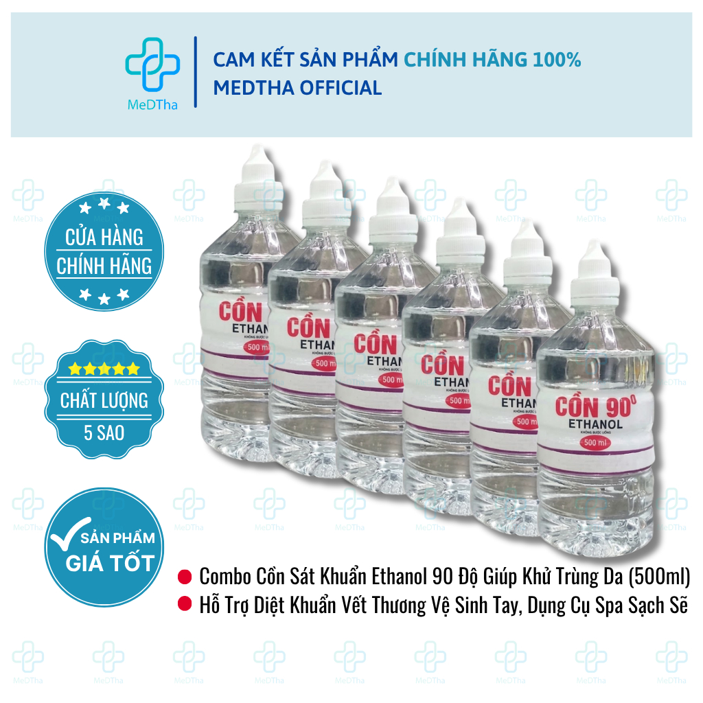 [COMBO 6 CHAI] Cồn Ethanol 90 Độ - Hỗ Trợ Khử Khuẩn Cho Spa, Khử Trùng Vật Dụng Y Tế (Chai 500ml)