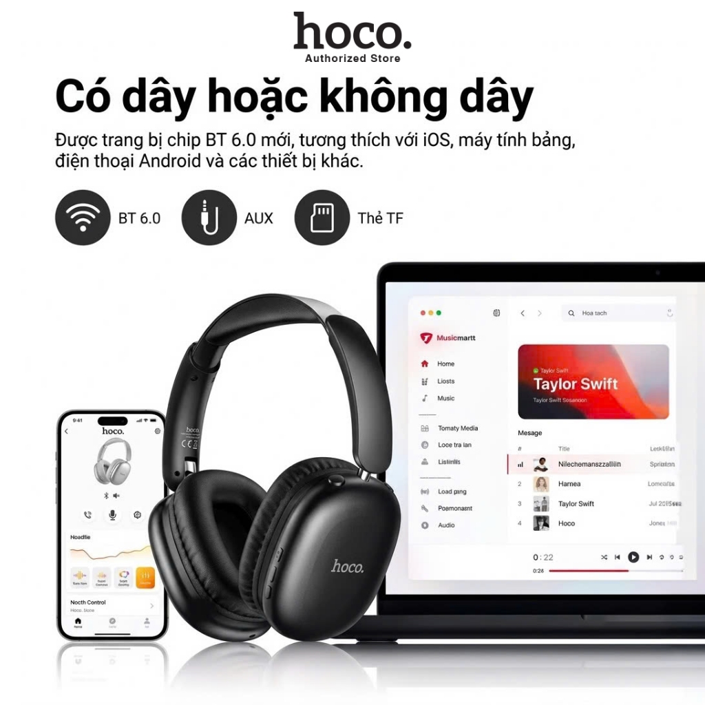 Tai nghe chụp tai bluetooth Hoco W73 pin siêu bền 45 tiếng, bluetooth v6.0 âm bass hay - tai nghe gấp gọn tiện lợi | BigBuy360 - bigbuy360.vn