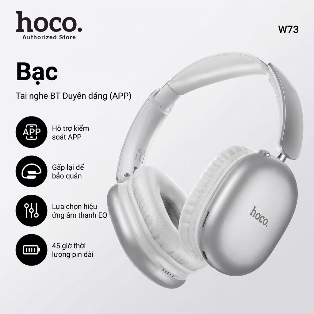 Tai nghe chụp tai bluetooth Hoco W73 pin siêu bền 45 tiếng, bluetooth v6.0 âm bass hay - tai nghe gấp gọn tiện lợi | BigBuy360 - bigbuy360.vn