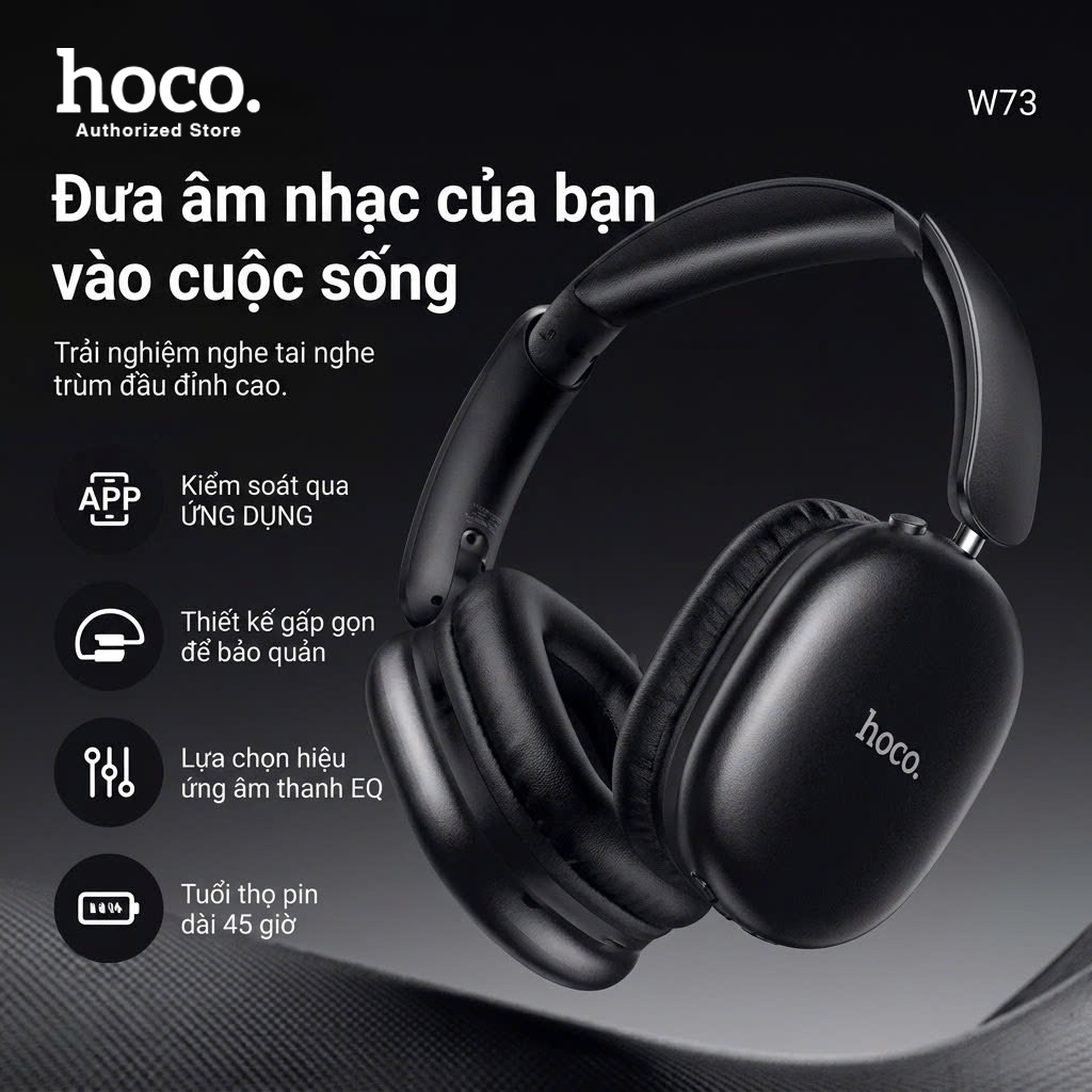 Tai nghe chụp tai bluetooth Hoco W73 pin siêu bền 45 tiếng, bluetooth v6.0 âm bass hay - tai nghe gấp gọn tiện lợi | BigBuy360 - bigbuy360.vn