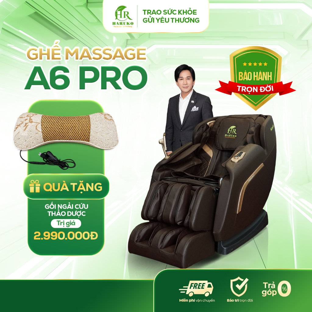 Ghế massage toàn thân HR Haruko A6 Pro máy massage chuyên sâu, con lăn di chuyển 4D cao cấp