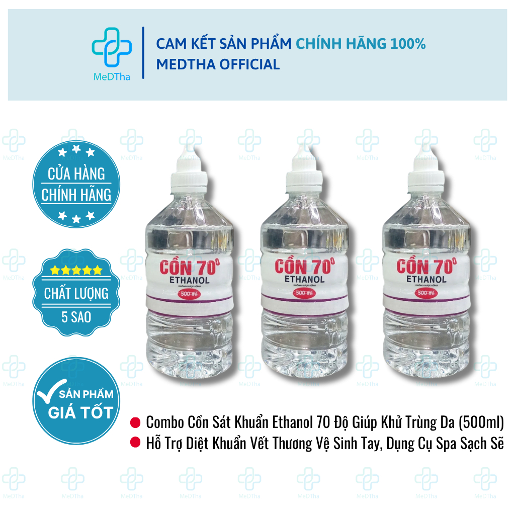 [COMBO 2/3 CHAI] Cồn Ethanol 70 Độ - Hỗ Trợ Khử Khuẩn Dùng Cho Spa, Khử Trùng Vật Dụng Y Tế (500ml)