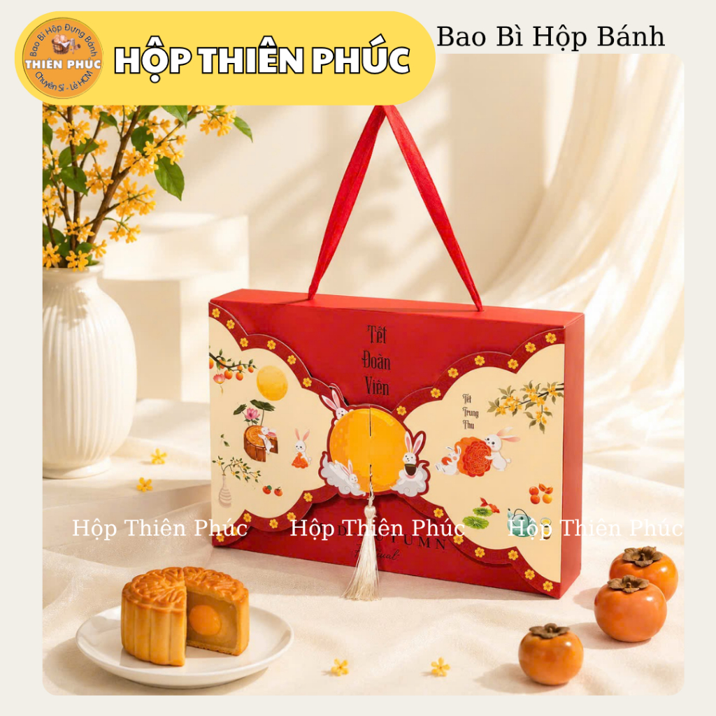 Hộp Trung Thu Thỏ Đỏ Mini 6 Bánh Có Túi Xách Cao Cấp - Hộp Đựng Bánh Trung Thu 50g-75g Sang Trọng Là