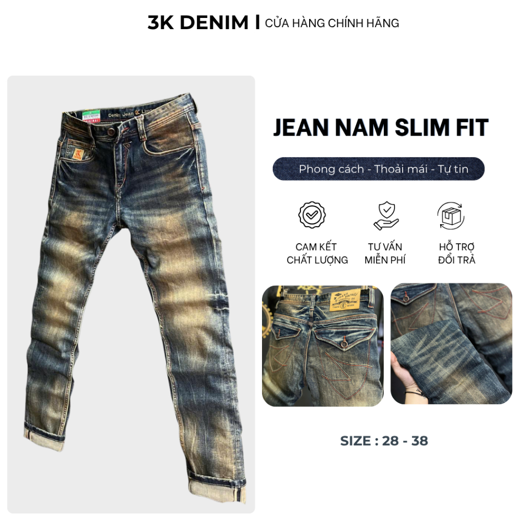 [3K DENIM] Quần Jean Denim Guangzhou J4054- 3K-M10 VR2 SS26 Màu Was Retro Was Phủ Đồng Có Co Giãn.