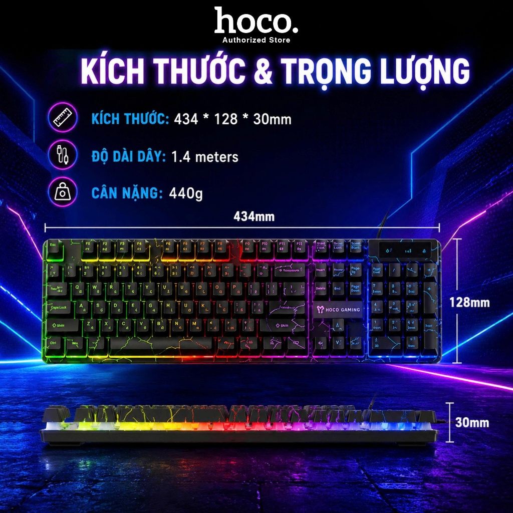 Bàn Phím Gaming Hoco GM701 Cao Cấp, Đèn LED 7 Màu, Bàn Phím Membrane Chơi Game Có Dây Cho PC Laptop Bàn Phím Gaming | BigBuy360 - bigbuy360.vn
