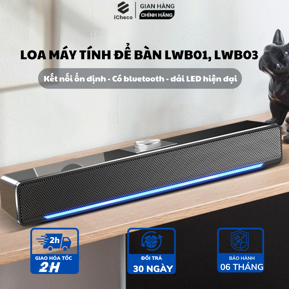 Loa bluetooth cắm máy tính để bàn ICHECO có dây đèn led dành cho vi tính laptop PC âm bass mạnh