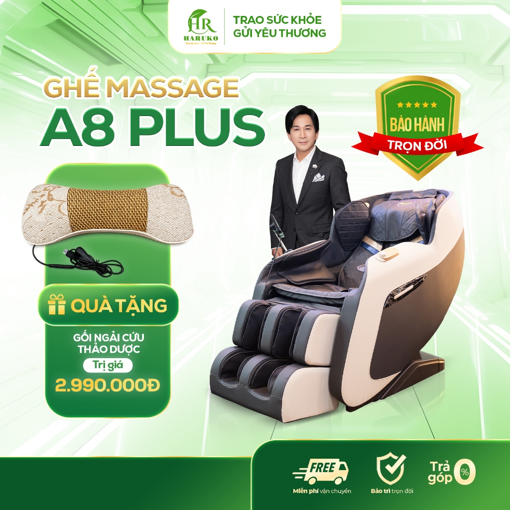 Ghế Massage Haruko A8 Plus - Nâu, 4D, Zero Gravity, Điều Khiển Tiếng Việt