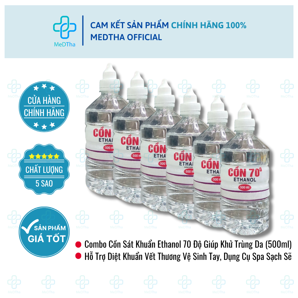 [COMBO 6 CHAI] Cồn Ethanol 70 Độ - Hỗ Trợ Khử Khuẩn Dùng Cho Spa, Khử Trùng Vật Dụng Y Tế (500ml)