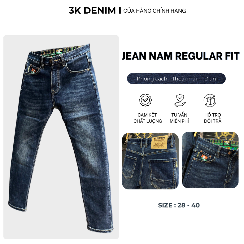 [3K DENIM] Jean Denim Guangzhou J4076-3K2232-A Màu Xanh Đậm Was Mẫu Mới Chi Tiết Như Hình