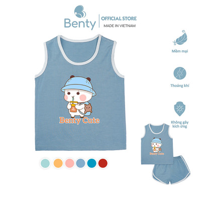 Ba lỗ thể thao in hình gấu cute BENTY BT071 thoáng mát, đồ bộ cao cấp thoải mái cho bé vận động