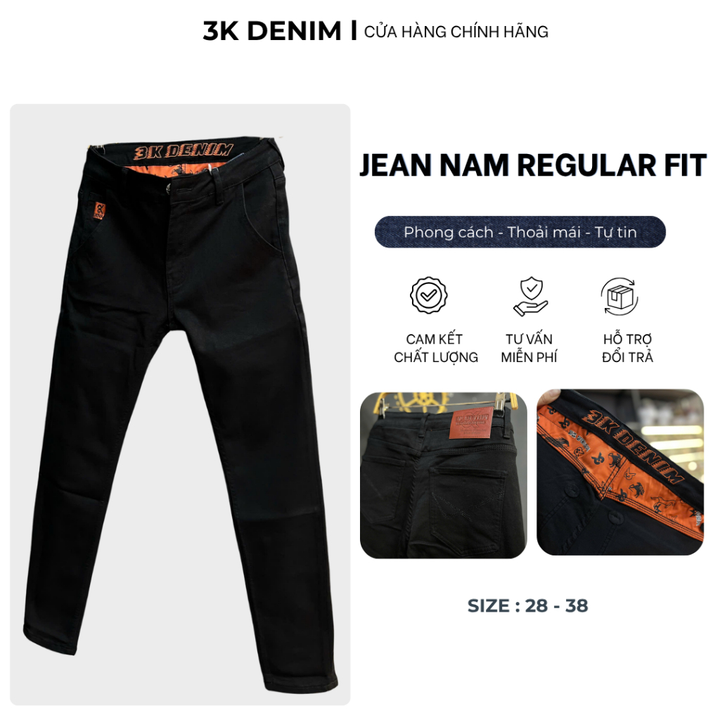 [3K DENIM] Jean Denim Guangzhou J4063-3K1411 Màu Đen Cam Ngựa Lót Cam Mẫu Mới Chi Tiết Như Hình.