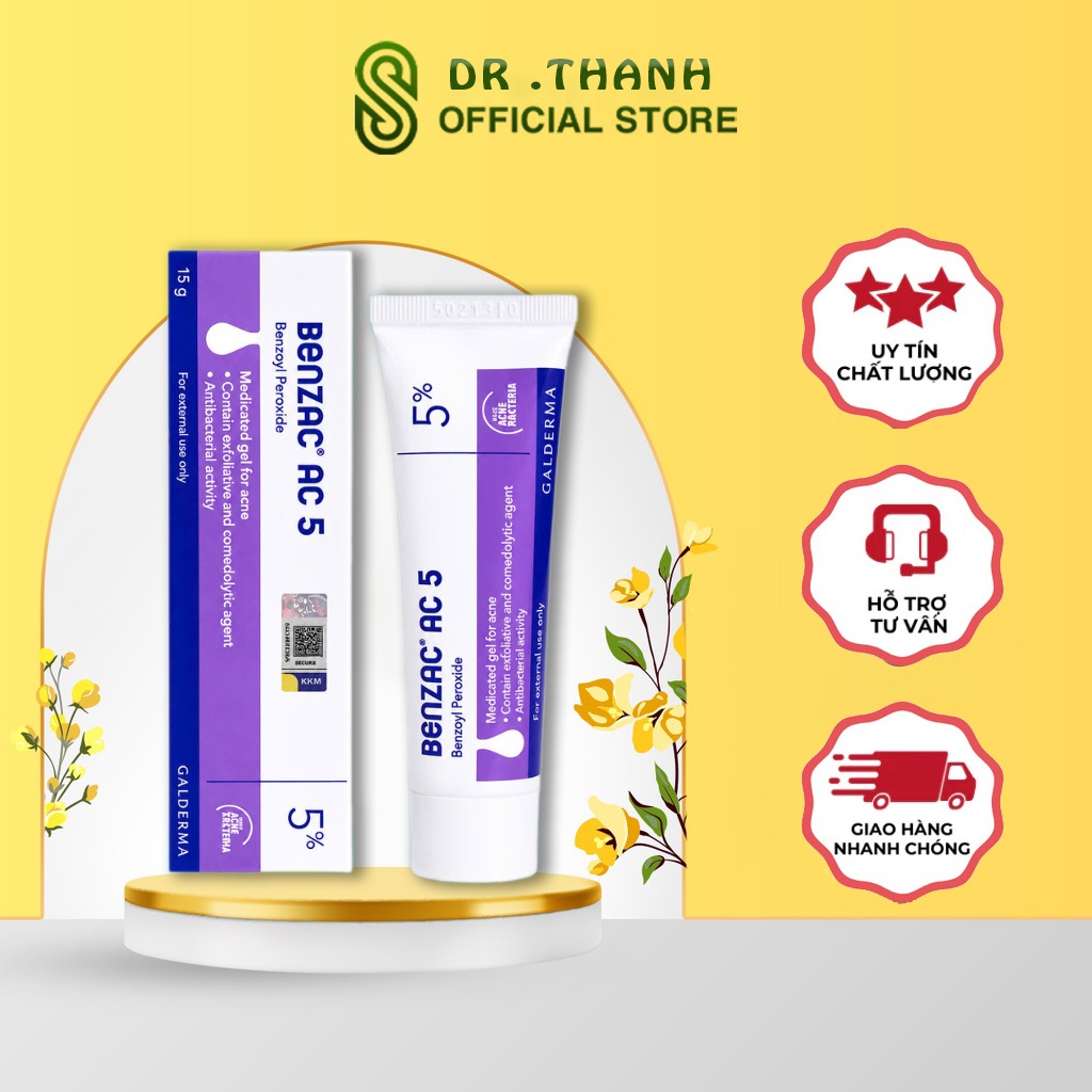 Kem Mụn Benzac AC 5% 15gr/tuýp Giảm Mụn Viêm Mụn Sưng Mờ Thâm Sau Mụn Kiểm Soát Bã Nhờn