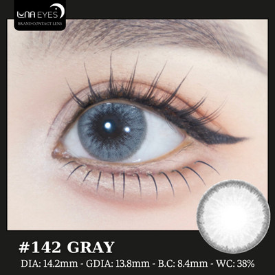 [6 tháng] Lens mắt 142 Gray màu xám sáng vân tia, viền nhạt, size vừa - thương hiệu LUNA EYES