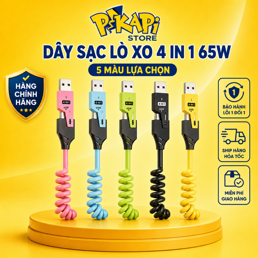 [ BH 90 Ngày ] Cáp sạc nhanh tiện lợi thiết kế LÒ XO: dài 1.5m, sạc nhanh C - L 27W,C-C 65W, copy dữ