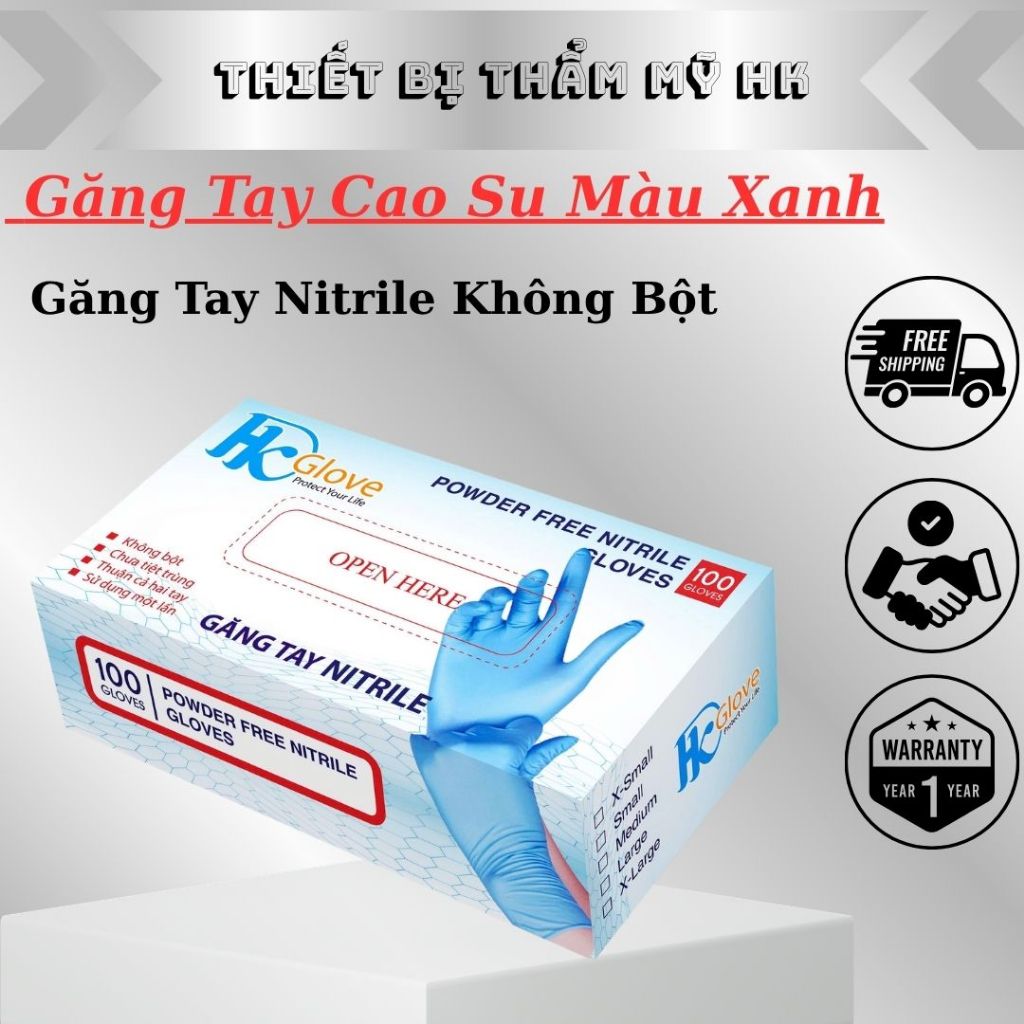 Găng Tay Không Bột Nitrile Màu Xanh, Găng Tay Cao Su Không Bột Làm Bằng Chất Liệu Nitrile Siêu Dai S