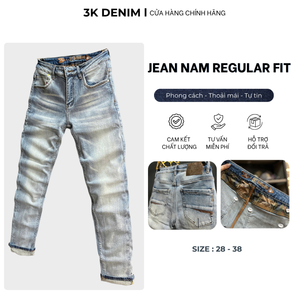 [3K DENIM] Jean Denim Guangzhou J4077-3K1532 Màu Xanh Bạc Mạng Túi Chất Denim Mẫu Mới
