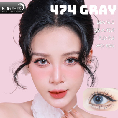 [6 tháng] Lens mắt 474 Gray màu xám sáng vân tia, không viền, size nhỏ - thương hiệu LUNA EYES