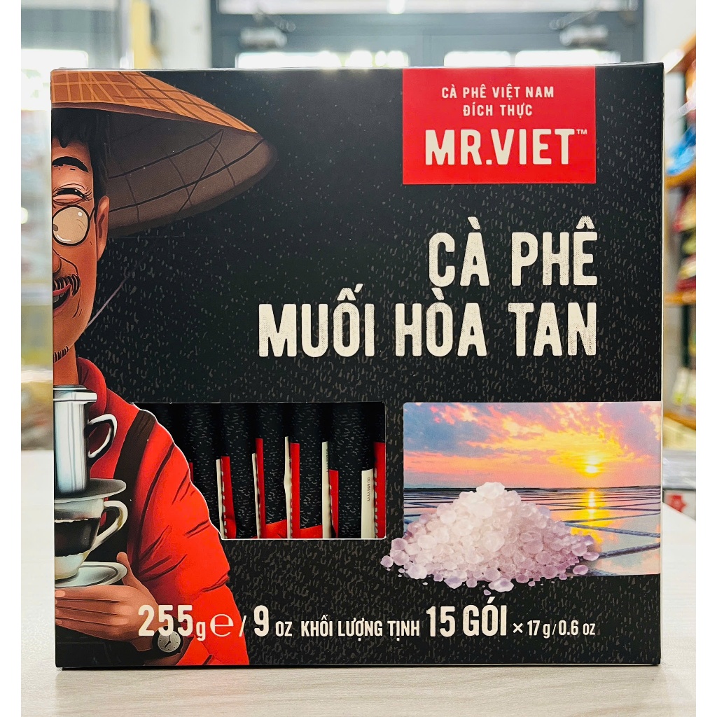 Cà phê Muối Hòa Tan Mr Việt 255g - Mr Viet Salted Instant Coffee - (15 gói x 17g )