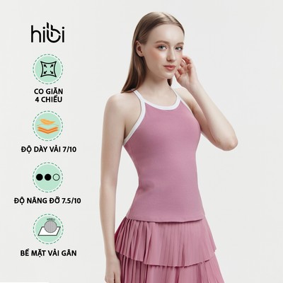 Áo ba lỗ thể thao nữ tập Yoga Gym Hibi Sports TS006 kiểu cổ yếm viền trắng thun gân, kèm mút ngực