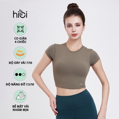 Áo croptop ngắn tay tập Yoga Gym Hibi Sports CR814, kiểu basic, kèm mút ngực
