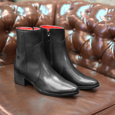Giày western boots thời trang INICHI G1337 da lì đế cao, có khóa kéo