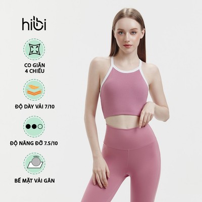 Áo croptop tập Yoga Gym Hibi Sports CR848 kiểu cổ yếm viền trắng vải thun gân, kèm mút ngực