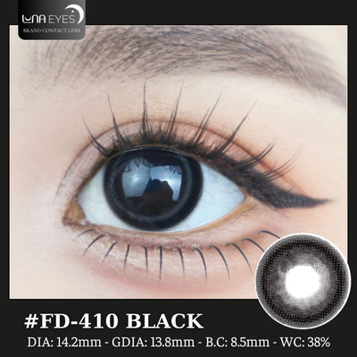 [6 tháng] Lens mắt FD-410 Black màu đen mix light tròn giãn tròng tự nhiên, size vừa, brand LUNA EYES