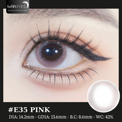 [6 tháng] Lens mắt E35 Pink màu hồng mix chấm sáng long lanh tự nhiên, size vừa - brand LUNA EYES
