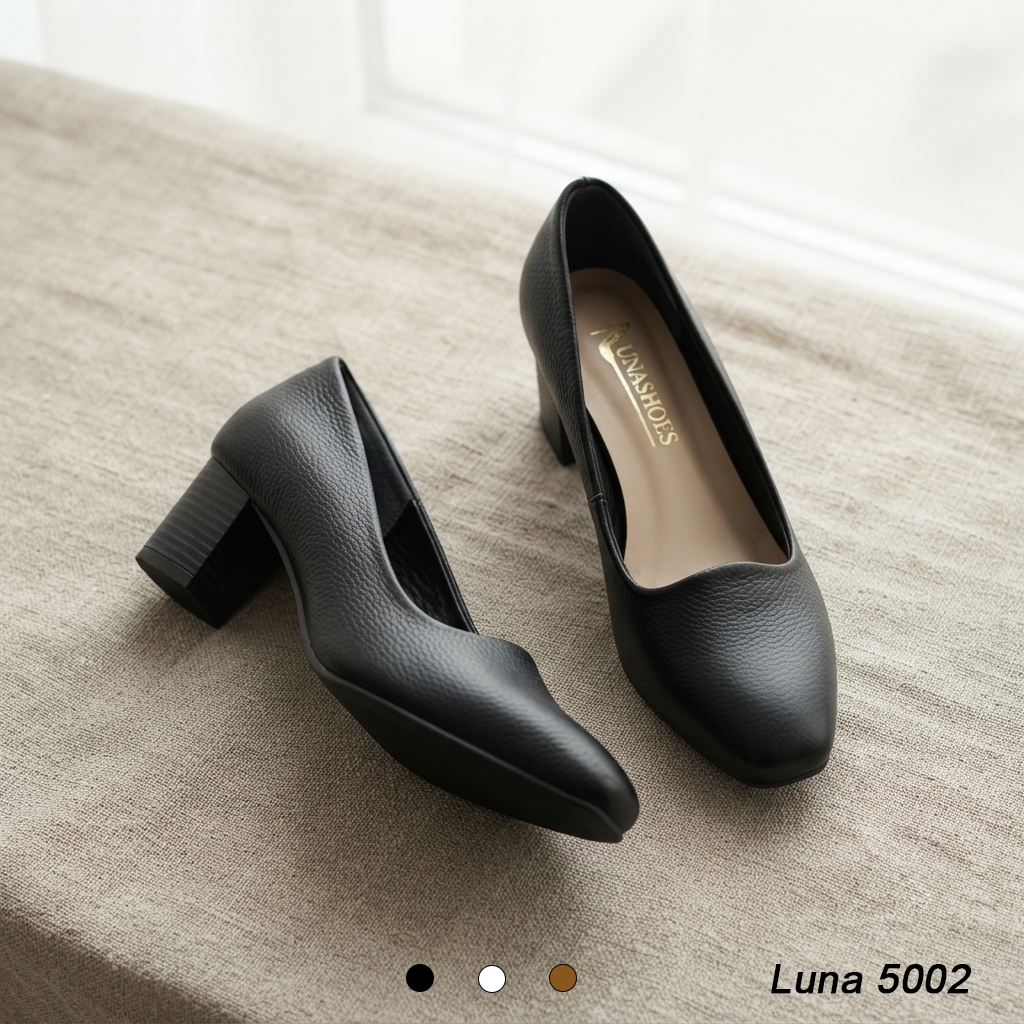 Giày cao gót LUNASHOES 5002 da bò thật đế cao 5cm tôn dáng chắc chân không đau gót dễ phối đồ thanh 
