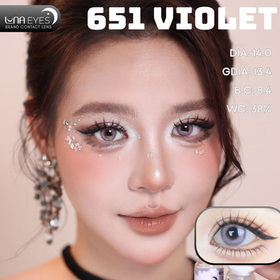 [SALE] Lens mắt 651 Violet màu tím vàng nổi bật, viền omber, size nhỏ - thương hiệu LUNA EYES