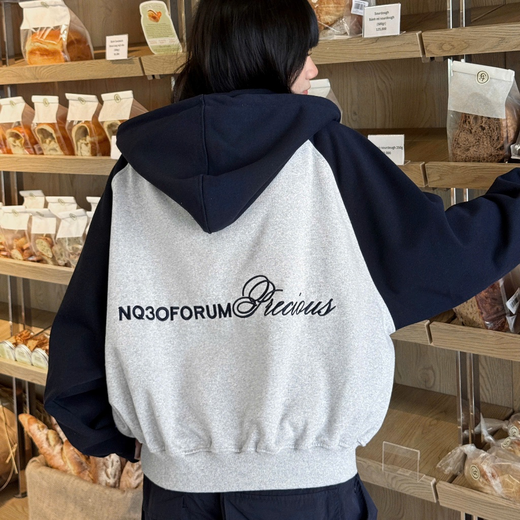 Áo Khoác Hoodie Zip Nỉ hêu Nổi NQ30 PRECIOUS Form Rộng Nam Nữ Unisex