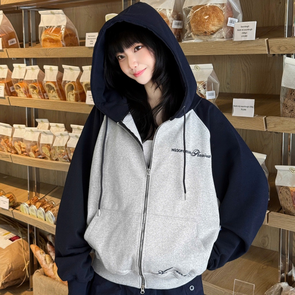 Áo Khoác Hoodie Zip Nỉ Chân Cua Thêu Nổi NQ30 PRECIOUS Form Rộng Nam Nữ Unisex