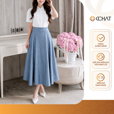Chân Váy 𝐂𝐂𝐇𝐀𝐓 Dáng Xòe Panel Cạp Liền Xếp Ly Chất Liệu Tuytsi Cao Cấp 16CDS2059XT