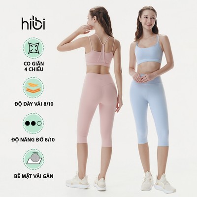Set đồ tập Yoga Pilates Hibi Sports H189 kiểu quần lửng, dòng vải Ribbed, áo thể thao kèm mút đệm